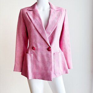 Vintage Jean Louis Scherrer Pink Metallic Silver Plaid Blazer 38